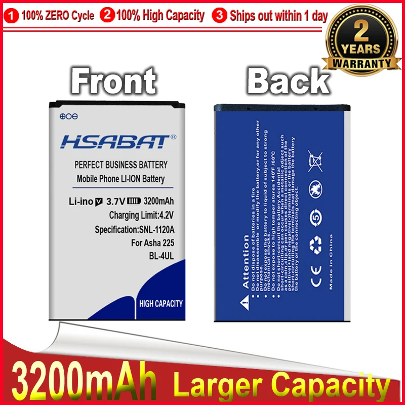 HSABAT 3200mAh BL-4UL / BL4UL BL 4UL High quality battery For Nokia Asha 225 Asha225 Battery + Tracking number | Мобильные телефоны