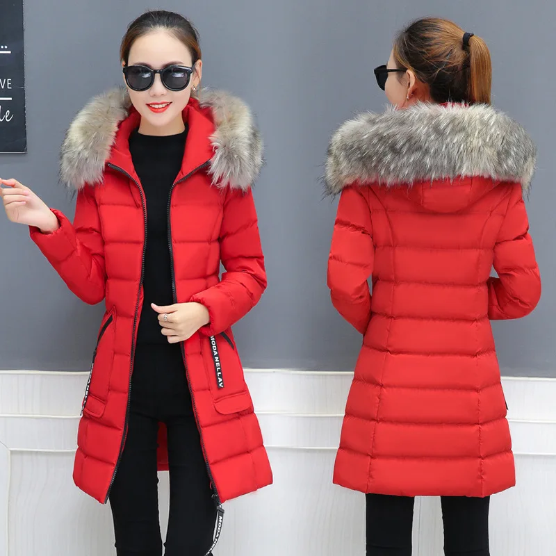 Пуховик с большим меховым воротником и хлопковой подкладкой Женская куртка