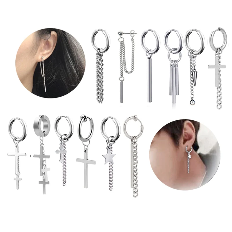 Серьги гвоздики из нержавеющей стали с кисточками в стиле панк рок|Серьги-клипсы|