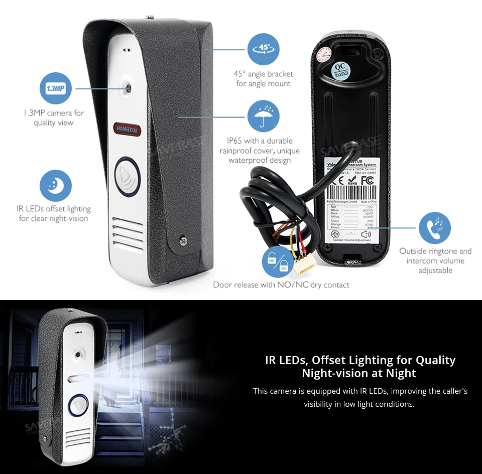 Видеодомофон HOMSECUR 7 &quotAHD с камерой 1 3 МП функцией обнаружения