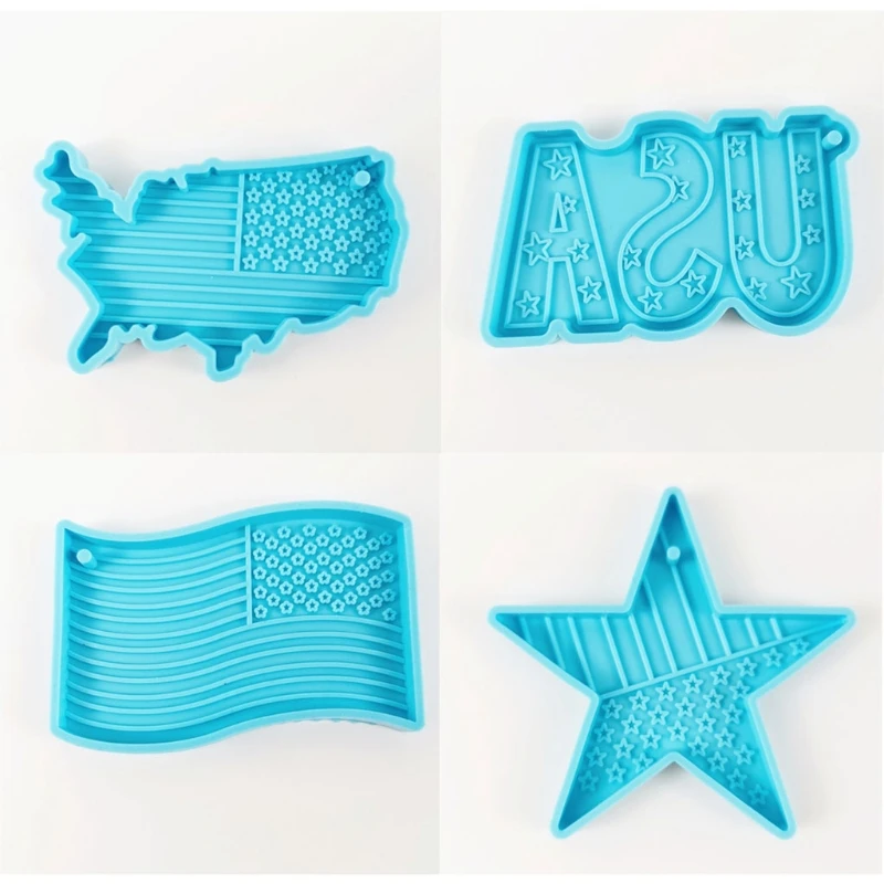 

10 Style USA Flag Resin Molds American US Flag Keychain Pendant Mold Statue of Liberty Independence Silicone Resin Molds