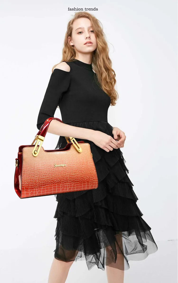 

ICEV fashion top handle bags for women leather handbag high quality patent leather messenger bag panelled ladies business clutch