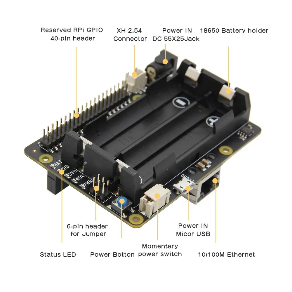 Raspberry Pi X725 UPS HAT(18650 мощность)+ безопасное выключение+ включение локальной сети+ плата расширения управления питанием RTC для Raspberry Pi 3 B+/3B