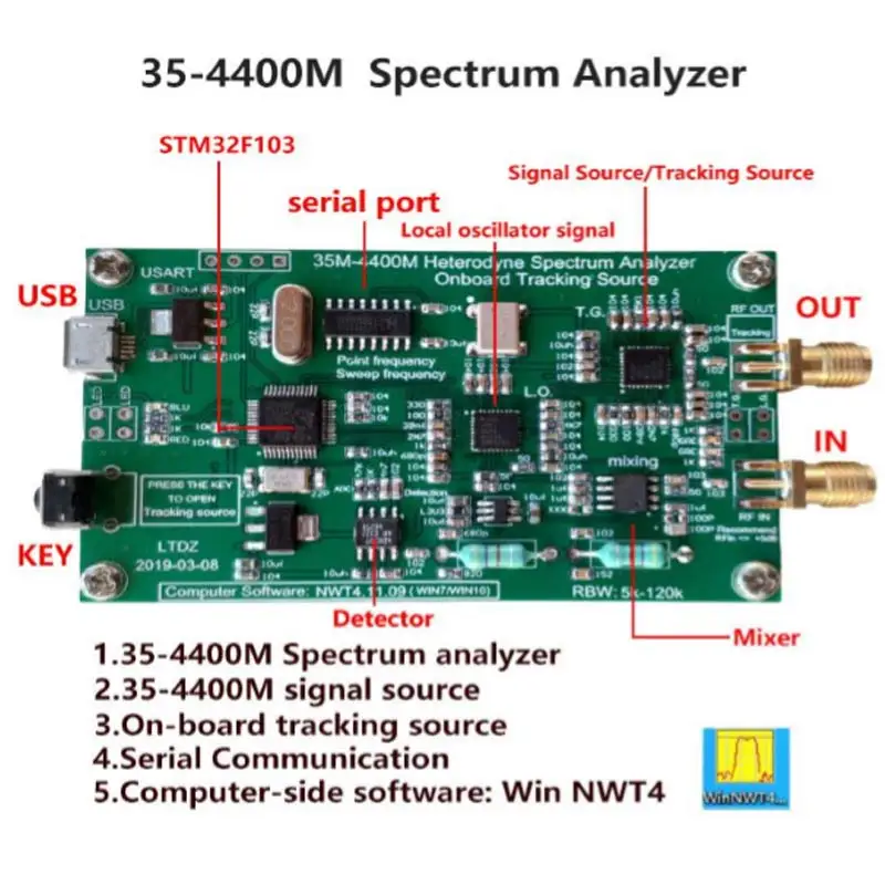 

New Spectrum Analyzer USB 35-4400M Signal Source RF Frequency Analysis Tool with Tracking Source Module L9