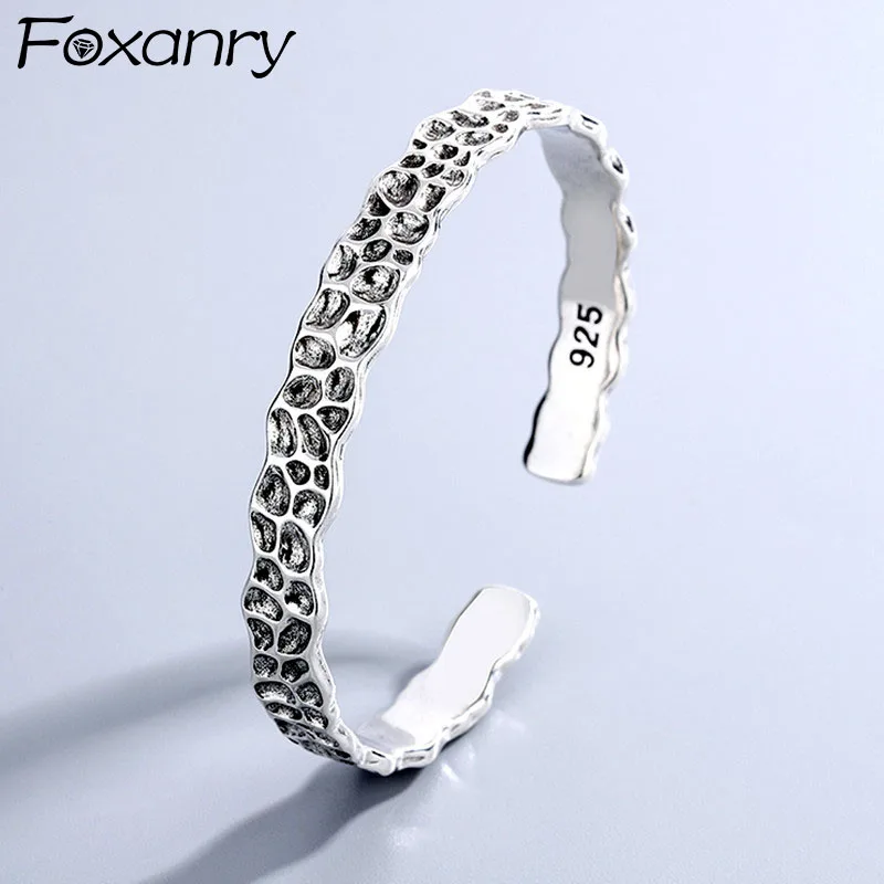 Купи Foxanry Silver Color Bracelet for Women New Trend Hip Hop Vintage Irregular Surface Bangles Party Jewelry Gifts Wholesale за 239 рублей в магазине AliExpress