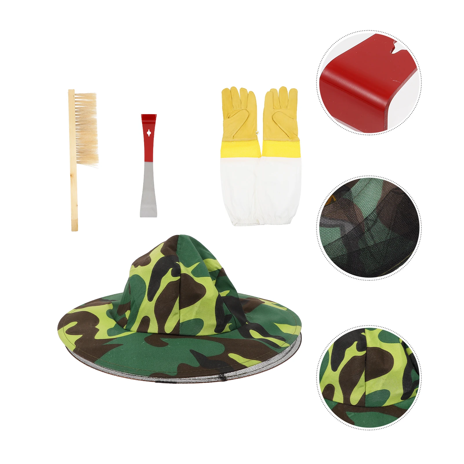 

1 set of Beekeeping Protective Gloves Bee Keeping Cap Beekeeping Brush for Outdoor Farm