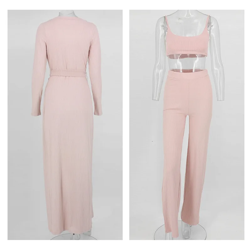 Комплект из трех предметов Justchicc женское черное розовое пальто + топ длинные