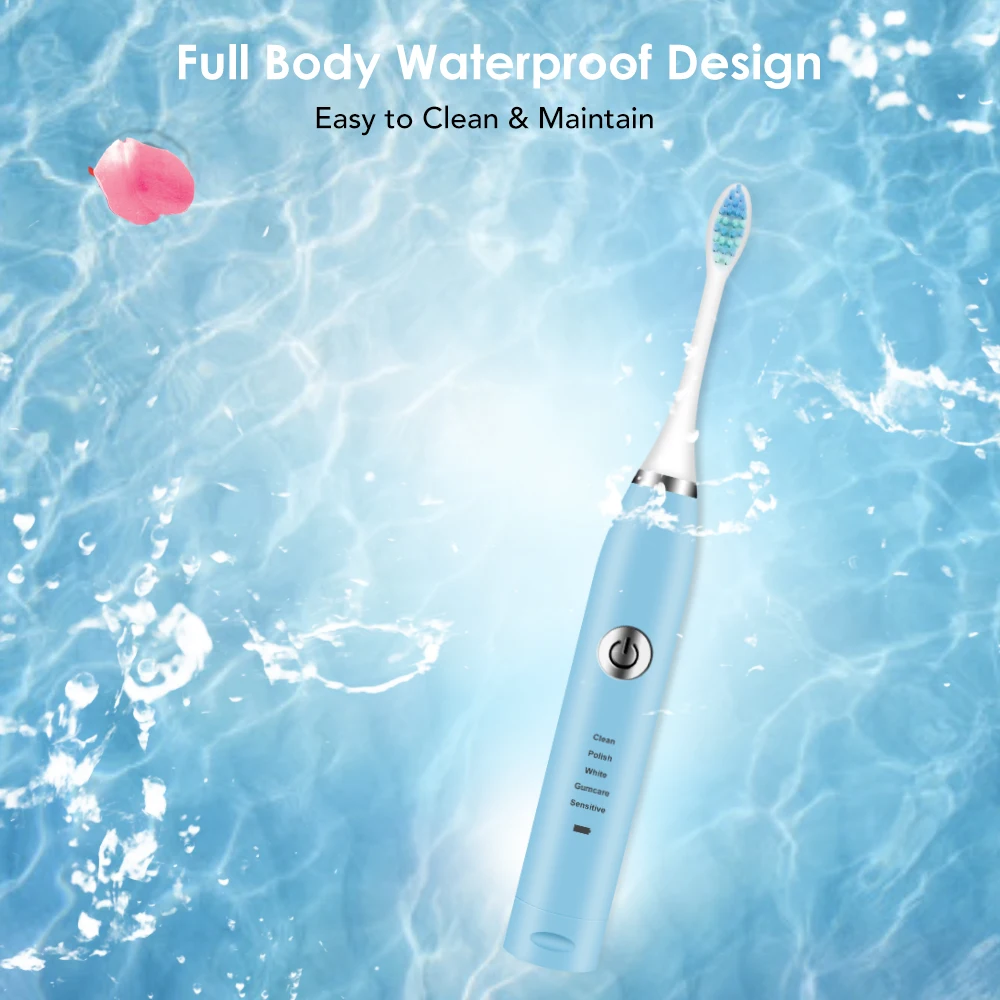 

Portable Smart Electric Sonic Vibration Toothbrush 5 Adjustable Modes Waterproof Rechargeable USB Electric Tooth Brush Teeth
