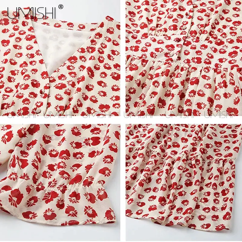 

Make summer chiffon flower show thin dress with short sleeves v-neck falbala big female temperament of the dress