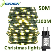 christmas lights holiday fairy led 10m 100m green pvc waterproof copper wire eu plug string light outdoor garland lamp for tree