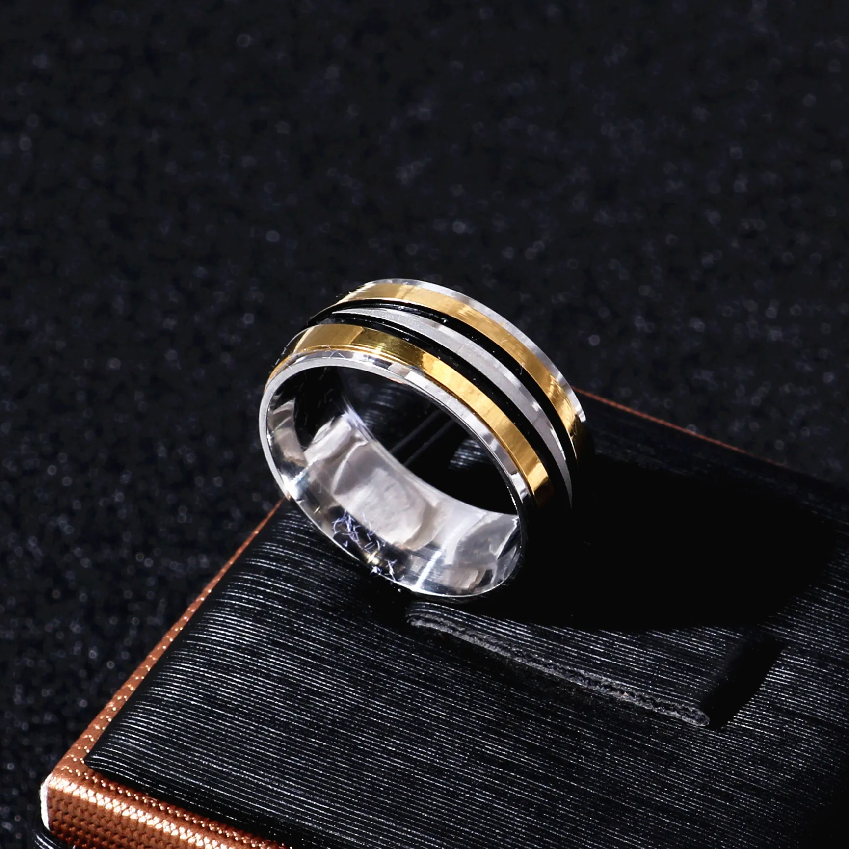 Мужское кольцо из титановой стали золотистое/серебристое в стиле панк рок