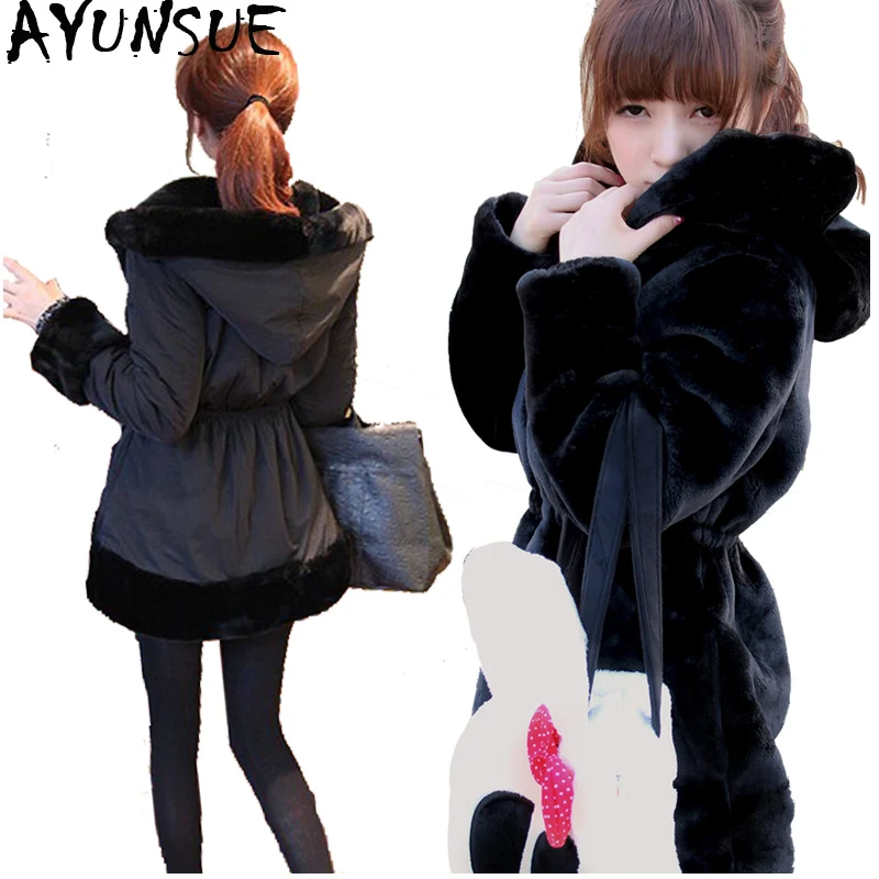 AYUNSUE 2020 пальто с искусственным мехом женская зимняя куртка капюшоном в Корейском