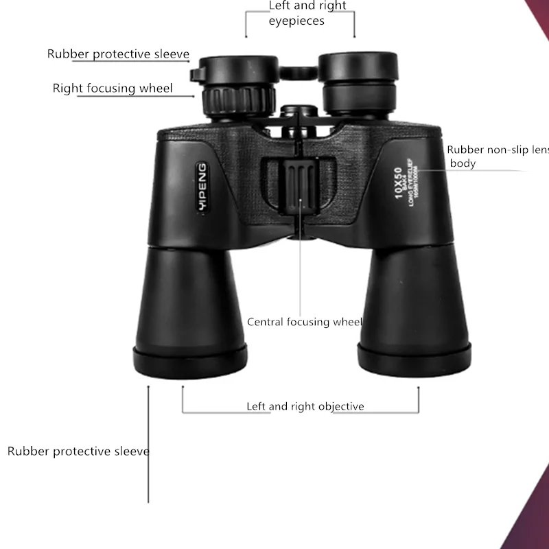 

10x50 powerful zoom binoculars for hunting professional high-quality anti-slip equipment without infrared army low night vision