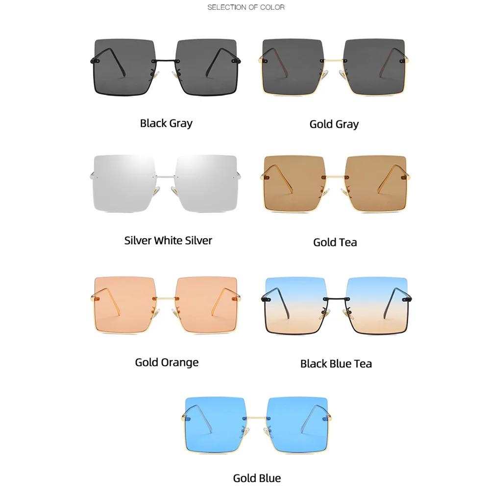 

2021 Metal Semi-rimless Sunglasses Women Retro Oversized Square Sun Glasses Men Fashion Half Metal Frame Streetwear Eyewear