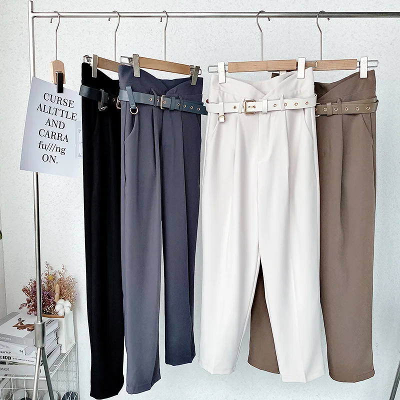 

Vintage High Waist Harem Pants Women With Sashes Solid Streetwear Korean Style Bottom Female Chic Trousers Harajuku