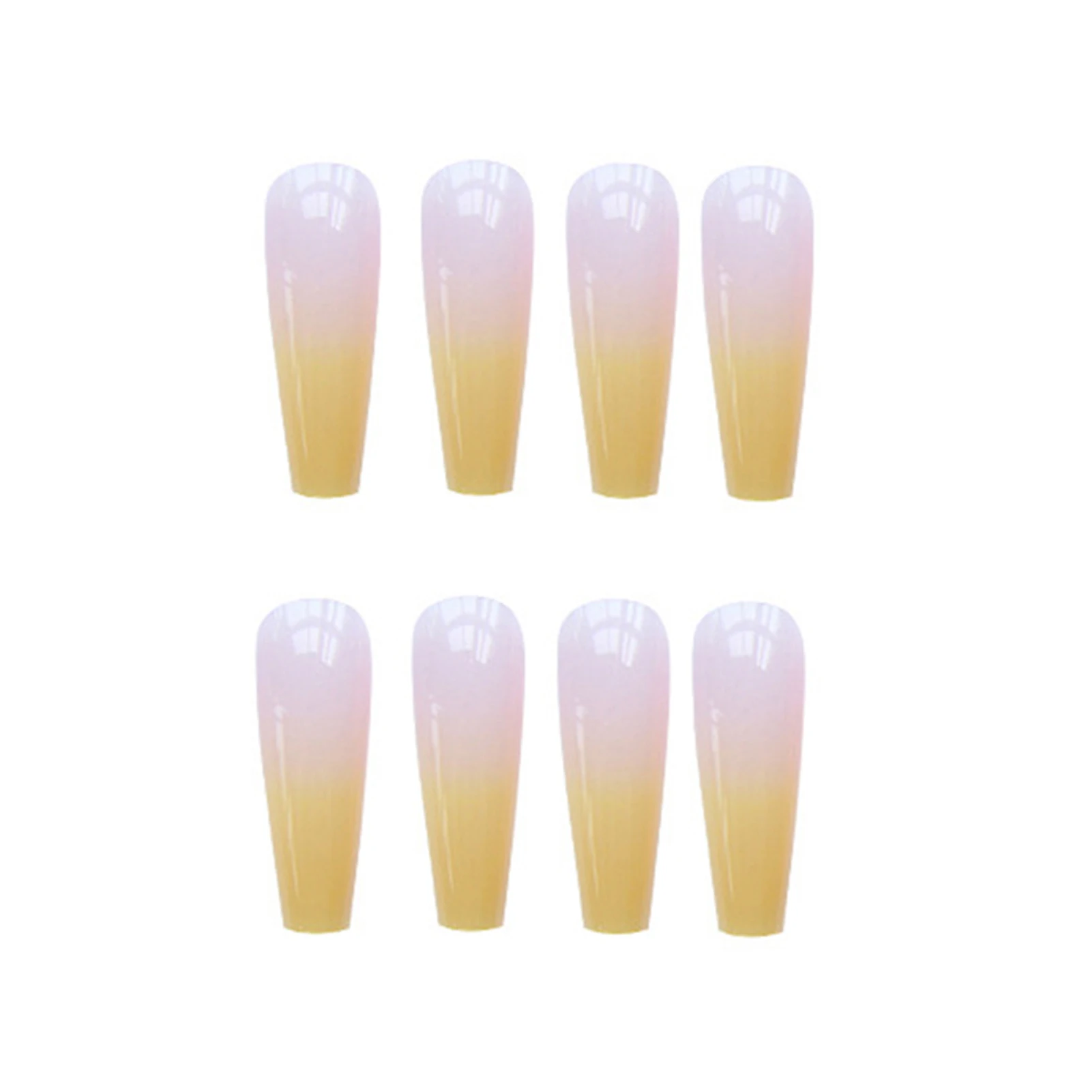 

Long Fake Nail sets 24pcs Acrylic artificial Stickers Yellow Gradient Long Ballet Nail Art Finished Removable Nail Pieces