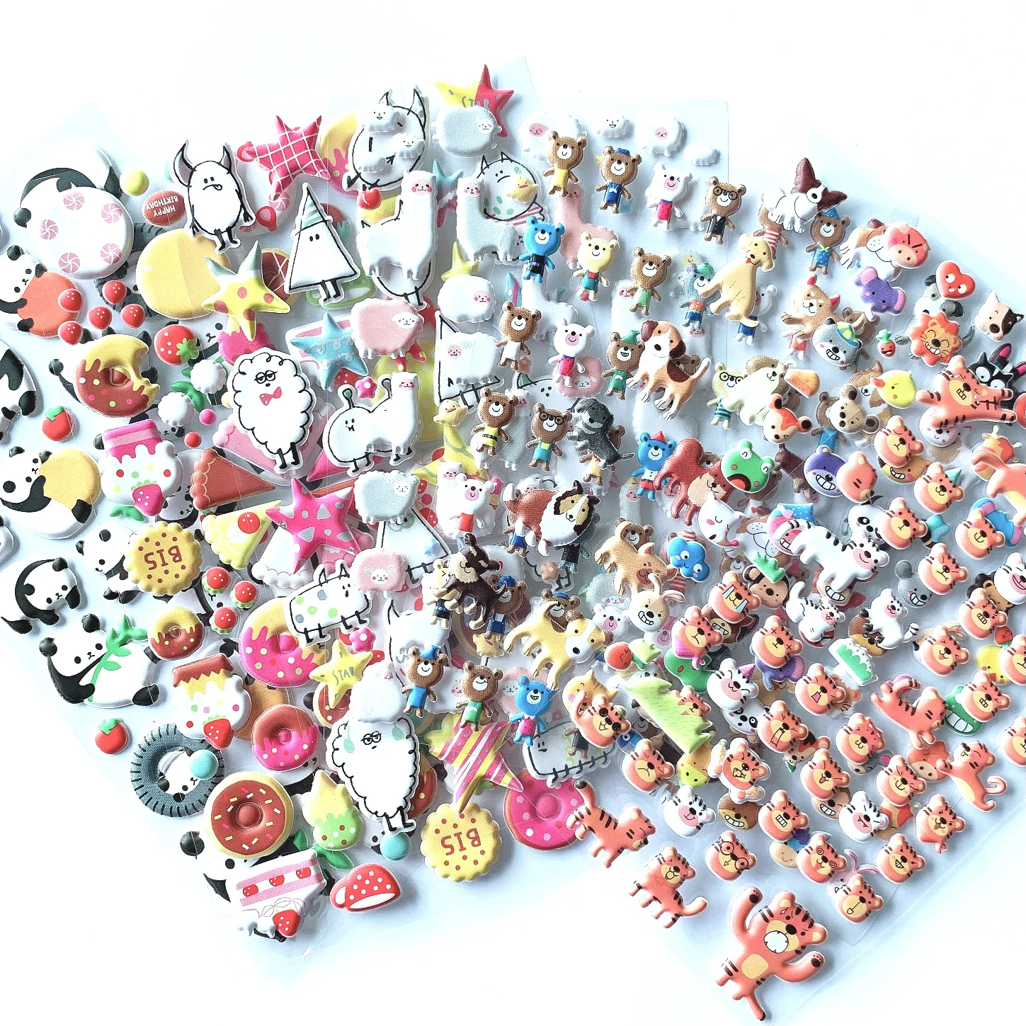 

8pcs/pack Kawaii Cute Kids 3D Tiger Panda Bear Dogs Donuts Sticker Sheets a lot of Stickers