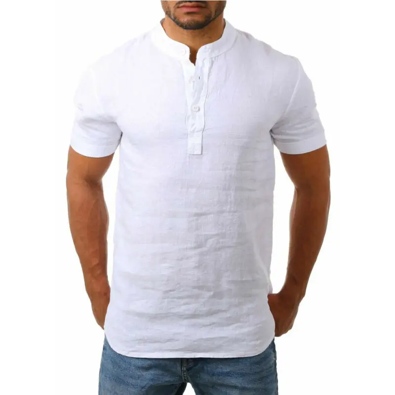 

New Style Men's T-Shirt Male Linen Casual Solid Short Sleeve Summer Breathable Top Plus Size 4 Colors