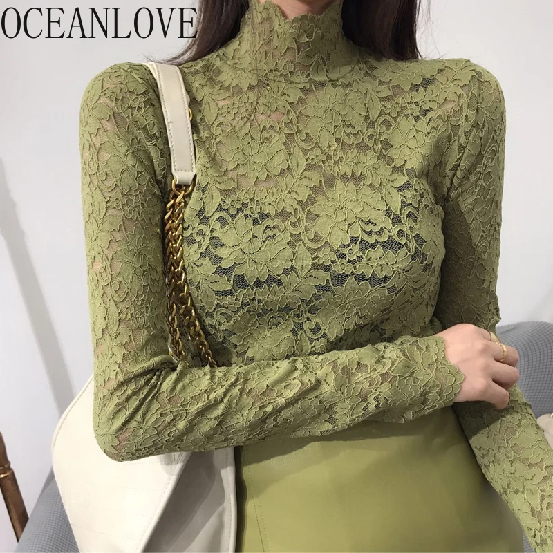 Женские кружевные блузки с высоким воротником весна осень 13369|Рубашки| |