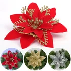 Блестящие Искусственные Рождественские цветы, искусственные цветы, Рождественские елки, украшения, домашний подарок, свадебное украшение, сделай сам, венок из ротанга