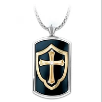 2021 fashion christian jewelry necklace for men golden cross shield blessing prayer pendant chain holiday prayer jewelry gift