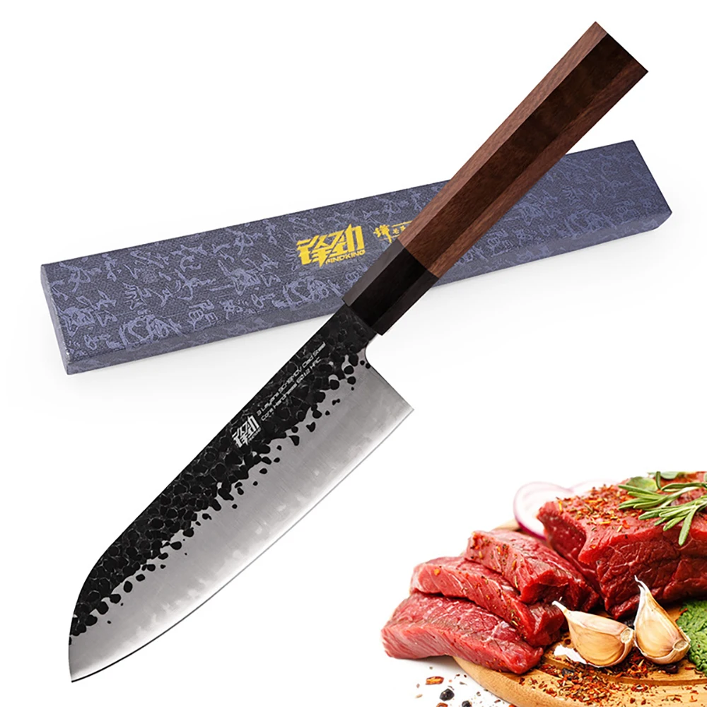 

7inch Japanese Santuko Sushi Knives 3 Layer 9Cr18MoV Clad Steel Octagon Ebony Handle Fish Sashimi Knife for Kitchen Slicing Tool