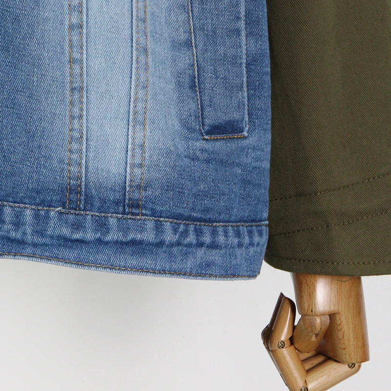 

TWOTWINSTYLE Casual Hit Color Denim Jacket For Women Stand Collar Long Sleeve Korean Loose Print Jackets Female 2021 Fashion New