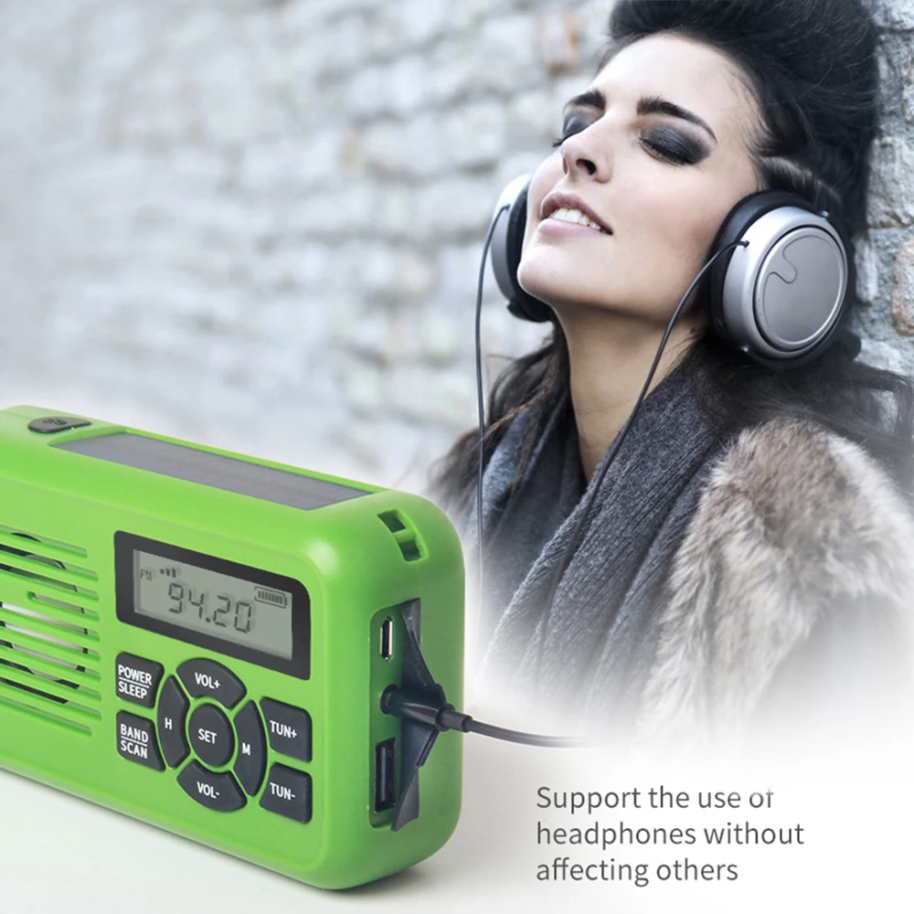 Портативный радиоприемник FM / AM/WB с ручным управлением работает от солнечной