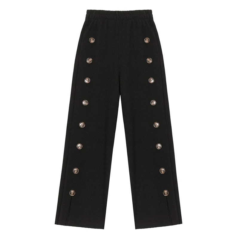 Женские вязаные широкие брюки REALEFT повседневные свободные с пуговицами в стиле