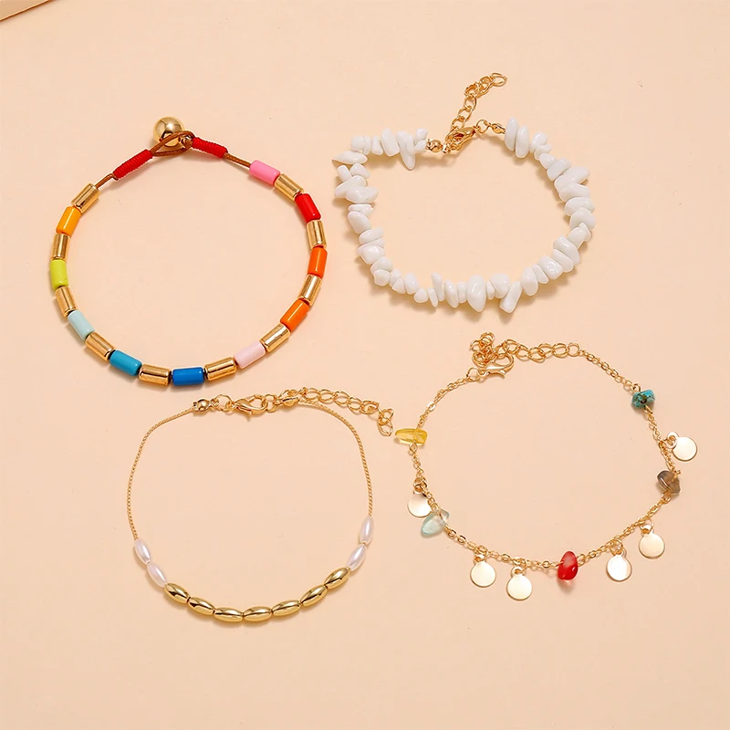 4 шт./компл. богемные браслеты на ногу с модным геометрическим драгоценные камни