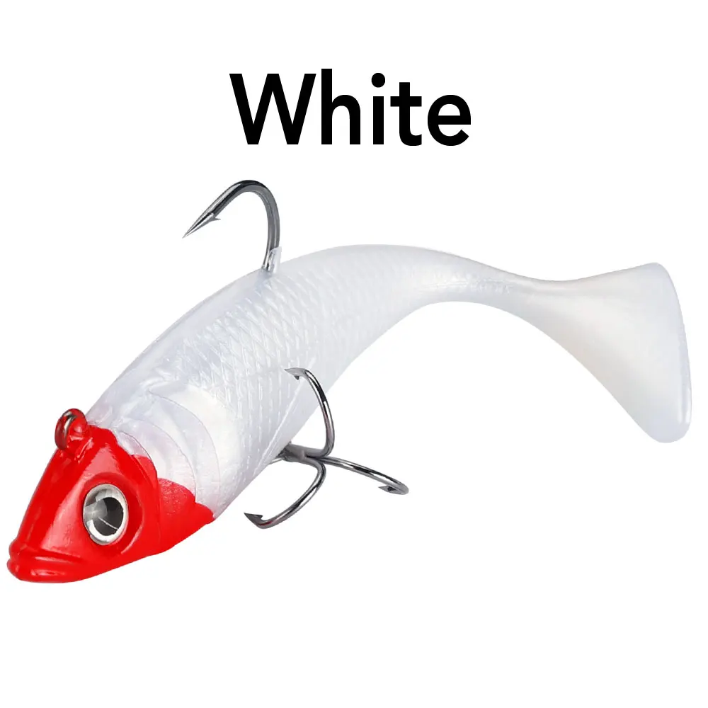 WHITE JACKFISH 10 г/20 г 3D глаза свинцовые рыболовные приманки с Т-образным хвостом мягкие рыболовные приманки одиночные крючковые приманки искусственные приманки блесна для поддева резины - Цвет: WHITE