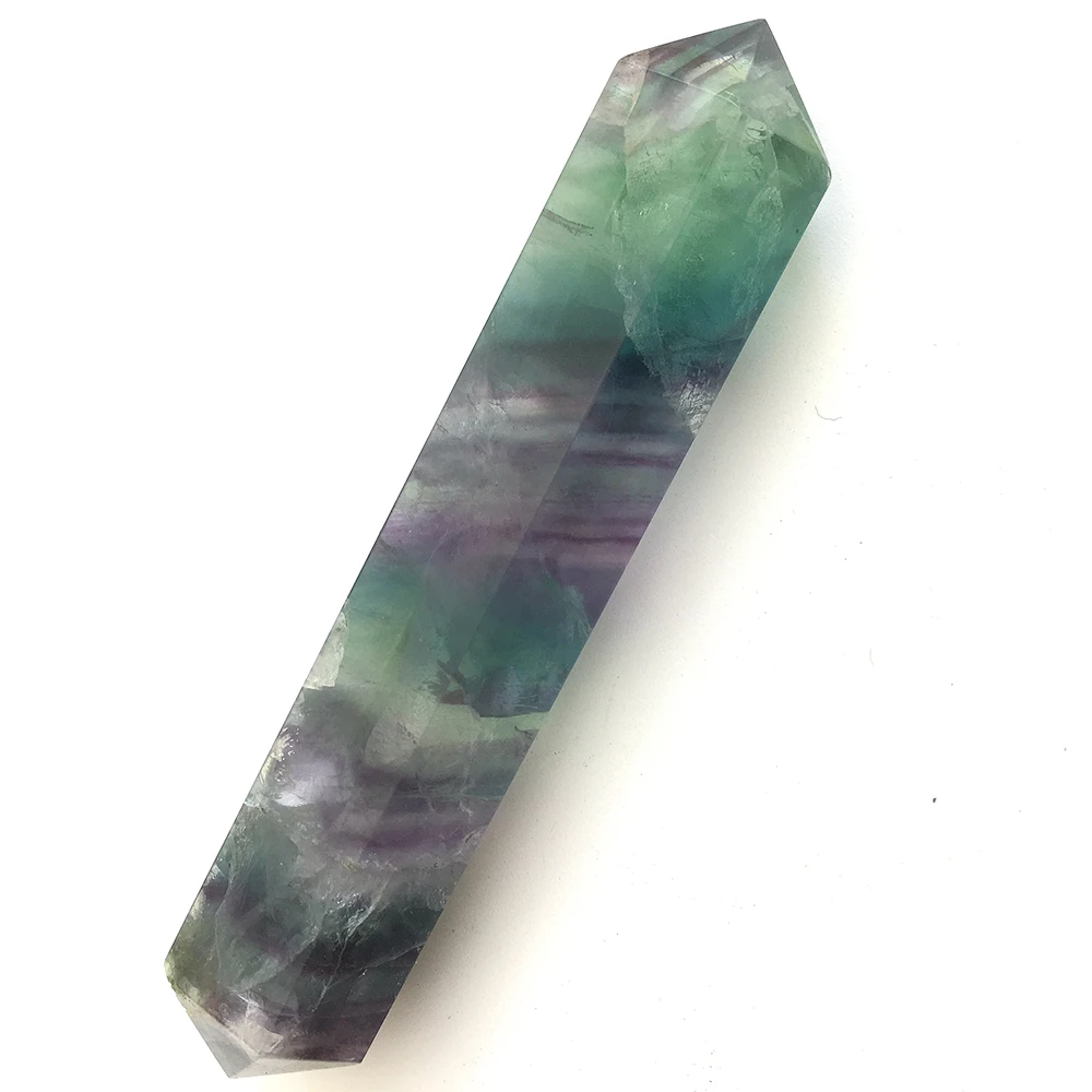 

15 Cm Natural Rainbow Fluorite Wand Herkimer Crystal Prism Double Points Healing Pillar For Meditation Home Decoration Gifts