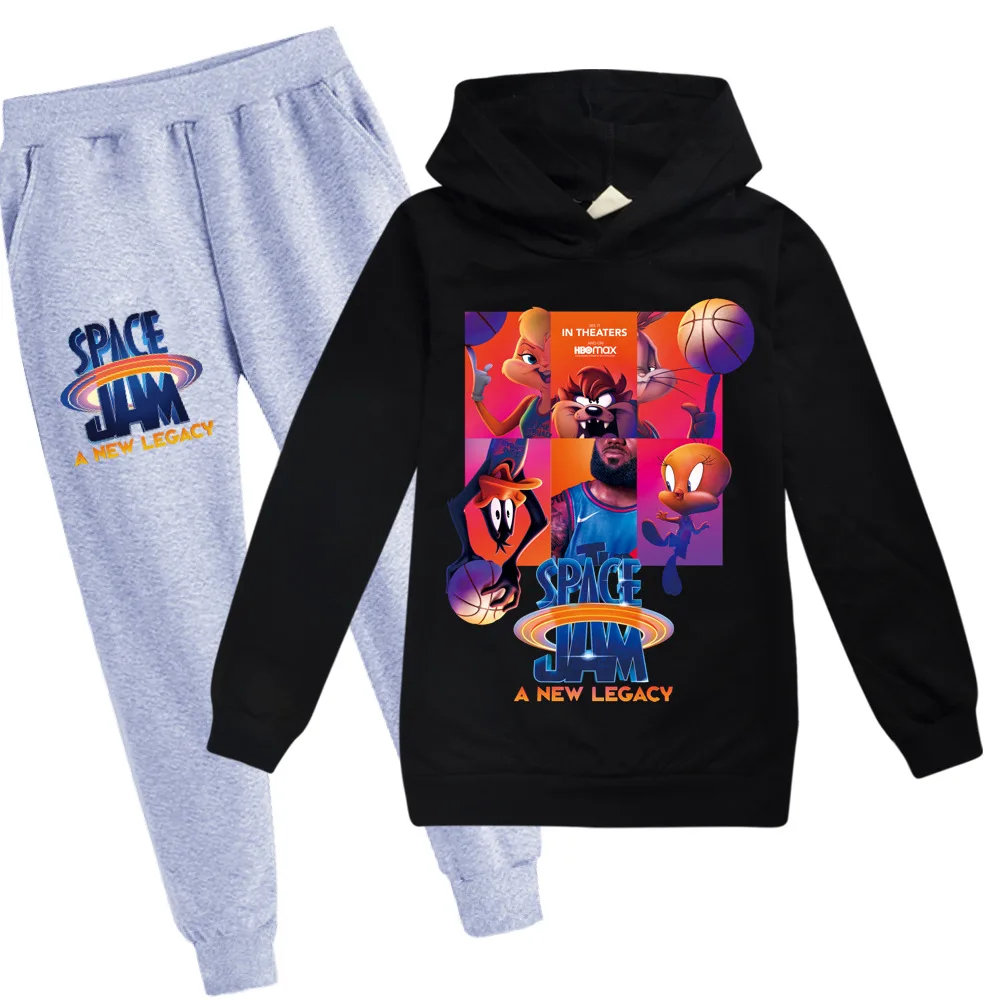 

Осень 2021, толстовка с капюшоном и штаны SPACE JAM 2, костюм для подростков, девочек и мальчиков, мультяшный Аниме Костюм для косплея, свитшот, кост...