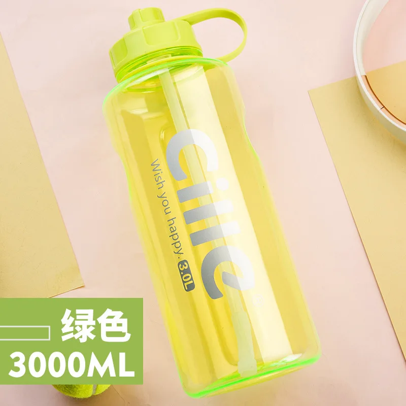 Green2-3000ml Cille бренд 1000 мл BPA бесплатно Спортивная бутылка для воды с соломинкой 1Л 2л 3л пластиковая бутылка для воды - Цвет: Green2-3000ml