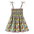 # EW, платья для маленьких девочек, ТРАПЕЦИЕВИДНОЕ ПЛАТЬЕ на бретелях с цветочным принтом и рюшами, летние повседневные платья, летние лёгкие платья