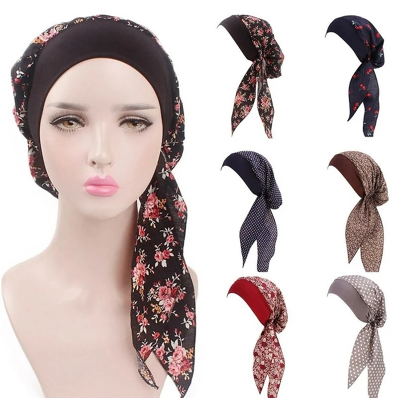 

2022 Fashion Printed Flowers Women Inner Hijabs Cap Muslim Head Scarf Turban Bonnet Ready To Wear Ladies Wrap Under Hijab Caps