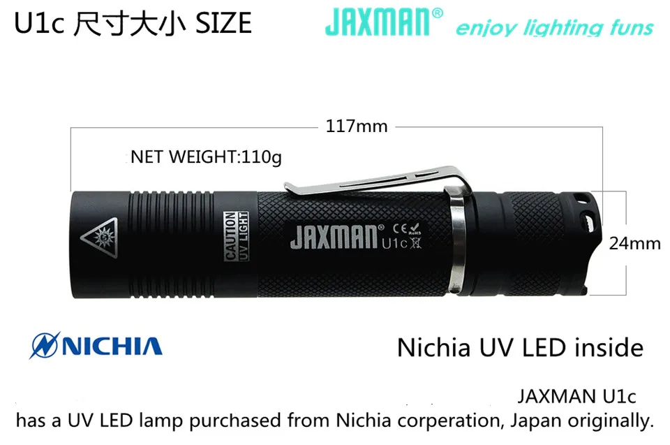 Jaxman U1C Водонепроницаемый Nichia 365nm UV Светодиодный прожектор светильник вспышки светильник ПЭТ валюты обнаружения нефрита флуоресцентный установить светильник