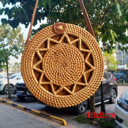 Круглые соломенные сумки, женская летняя сумка из ротанга, ручная работа, тканая пляжная сумка через плечо, круглая богемная сумка, БАЛИЙСКАЯ Самая низкая цена L31 - Цвет: 18x8 xiaopi wujiao