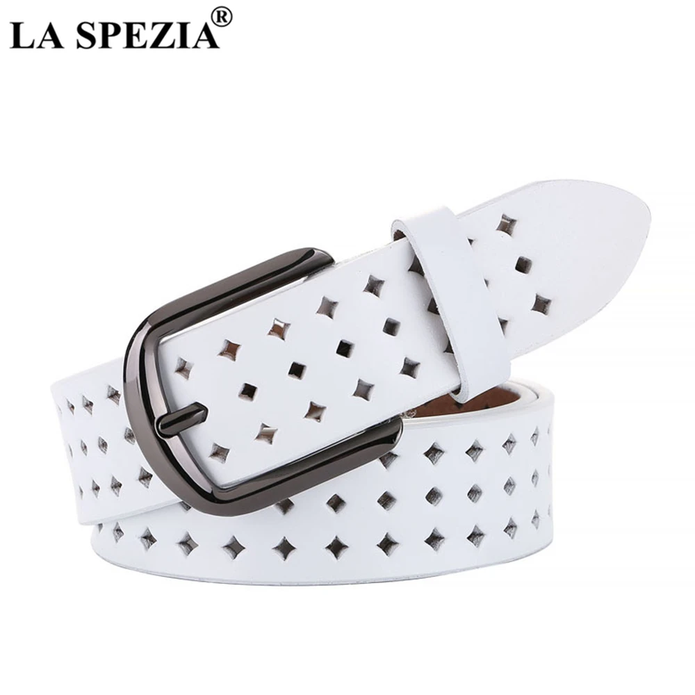 

LA SPEZIA Lady Belts Real Genuine Leather Women Belt High Quality Female Strap Vintage Hollow Out Cowskin Waist Belt for Jeans