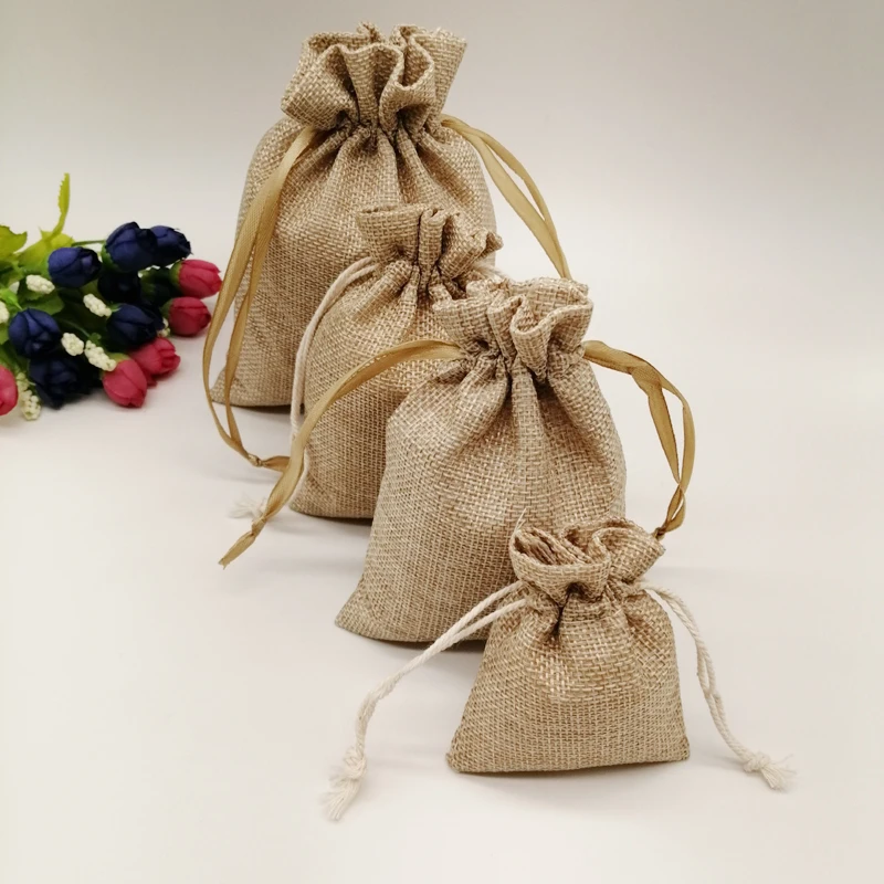 Фото 5pcs Fabric Jute Bags Gift Packaging Bag Gift Bag Drawstring Cotton Bag for Christmas Party Wedding Jewelry Pouches Diy Handmade №4