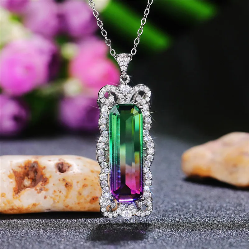 

Huitan уникальное красочное ожерелье с кулоном с фианитом для женщин Роскошные свадебные аксессуары длинные квадратные камни новые модные юв...