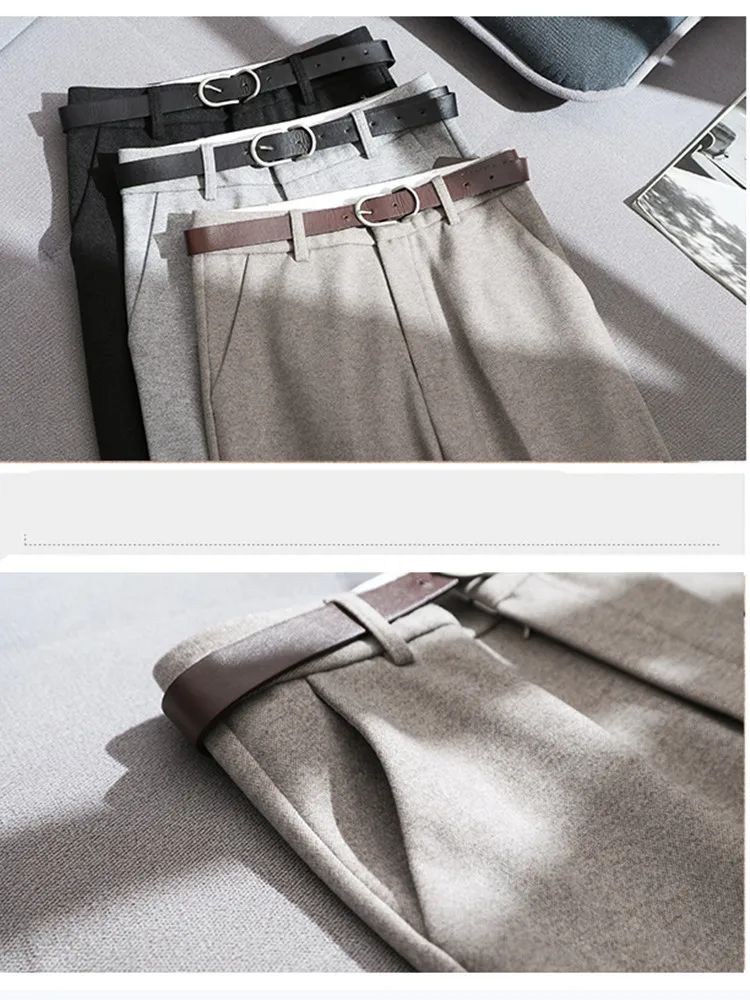 

JUJULAND woman winter thick woolen trousers black loose warm new style high quality straight-leg pants 823