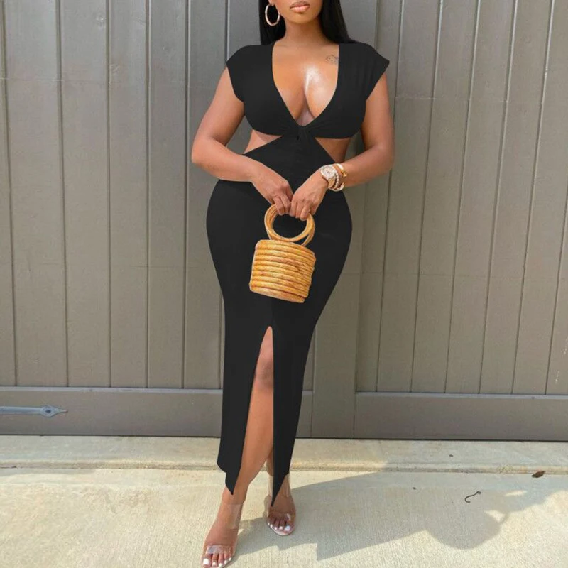 

Модное женское платье с v-образным воротом, для выпускного вечера вечерние платья с коротким рукавом с разрезом с глубоким вырезом сексуаль...