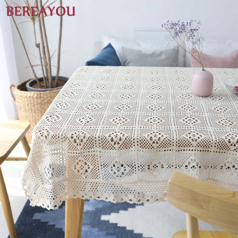 Винтажная скатерть для дома белая черная кружевная вязаная крючком круглая