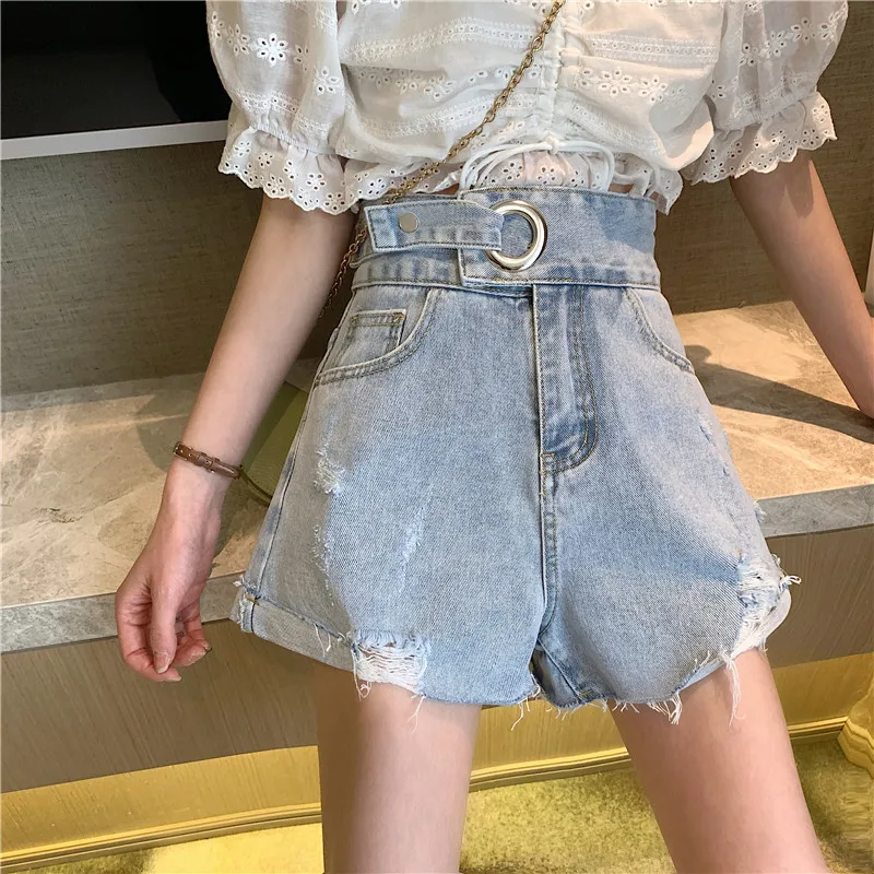 

Women Jean Shorts Summer Korean Version New Design Niche High-Waisted Shorts Ripped Denim Shorts