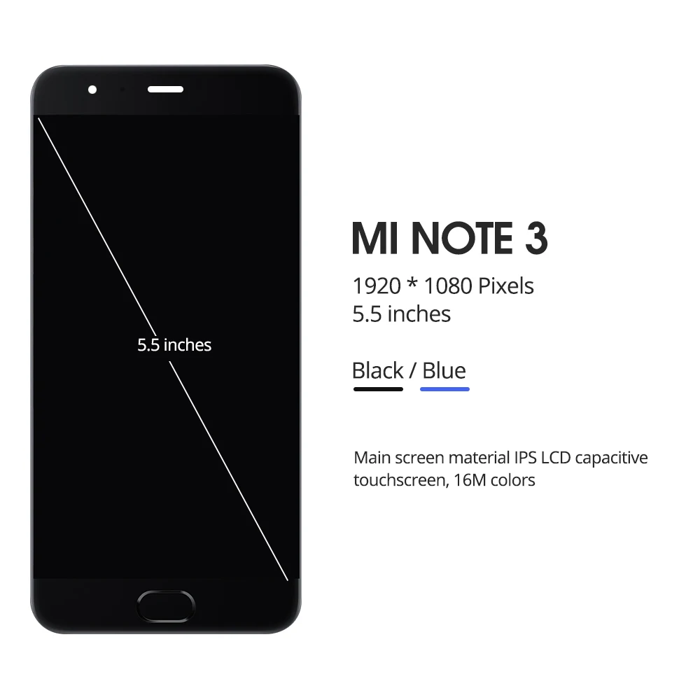 ЖК дисплей 5 дюйма для Xiaomi Mi Note 3 черный/синий сенсорный экран с цифровым