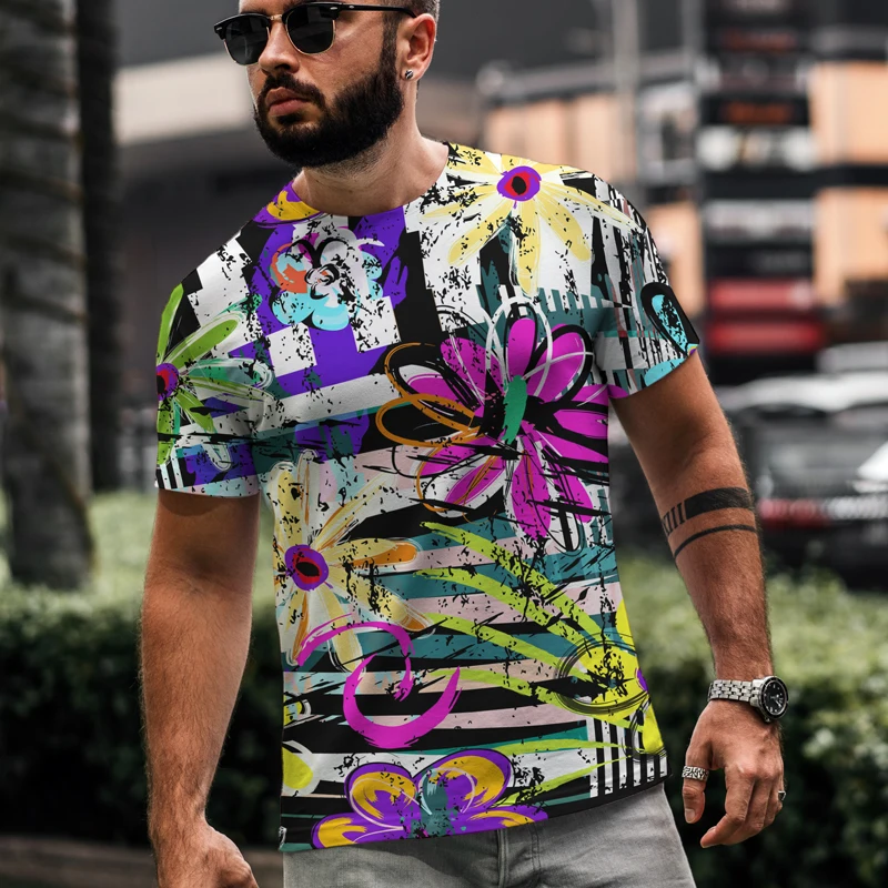 

Street Fashion Casual T-shirt 3d Graffiti Letter Cartoon Summer Men's T-shirt Short Sleeve Round Neck top Size XXS 6XL