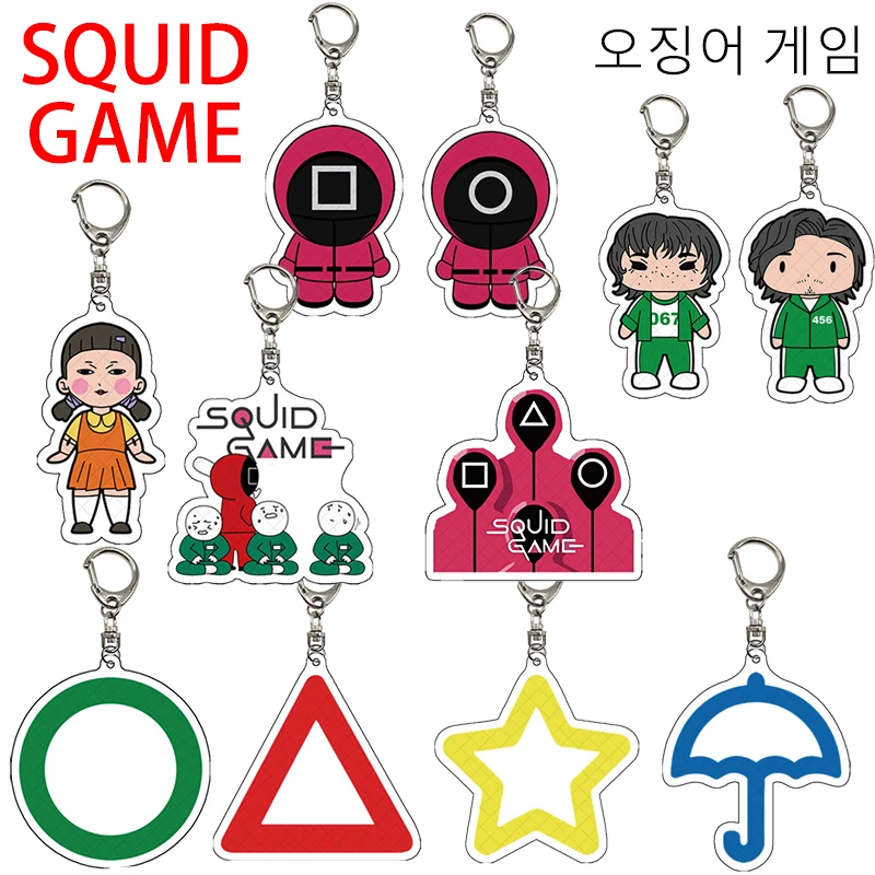 

2021 Newest Dropshipping Squid Game Keychain Soldier Triangle Creative Charms Mini Doll Figurine Key Ring Bag Pendant Gift