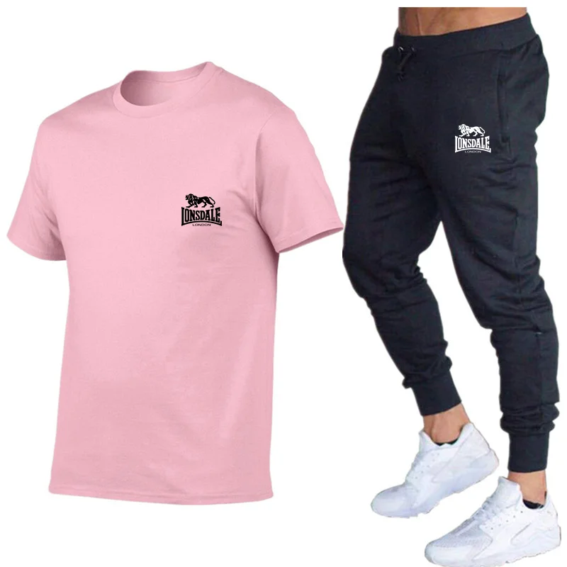 

Костюм спортивный LONSDALE мужской с принтом, повседневный комплект из двух предметов, футболка, брендовая спортивная одежда, Свитшот