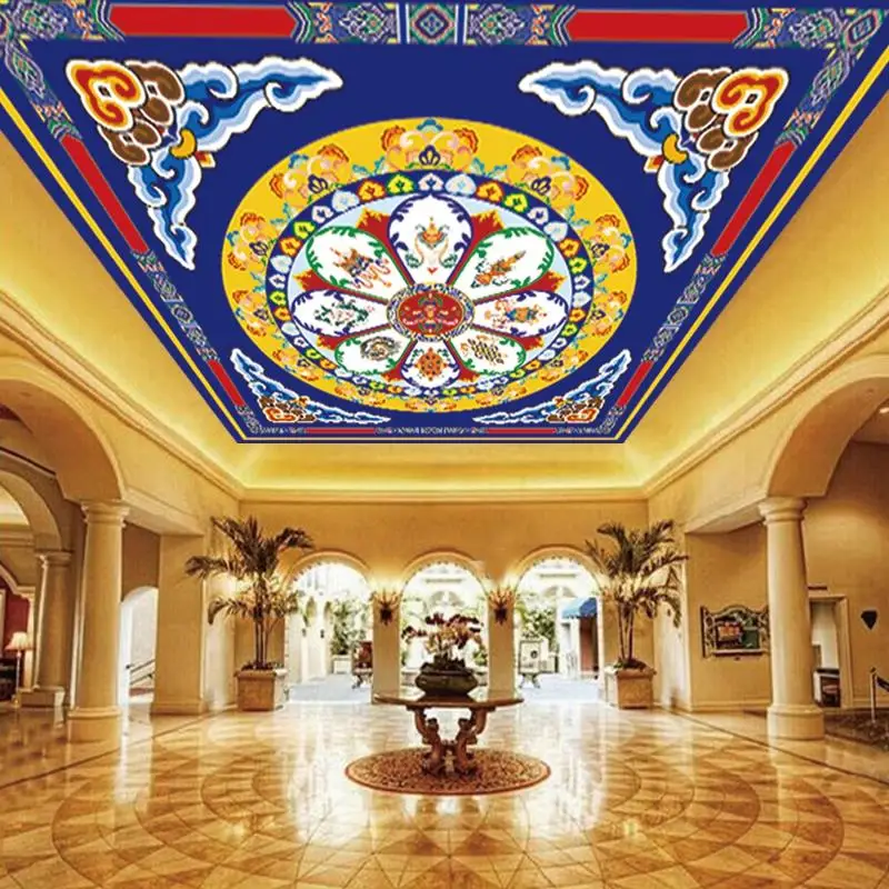 3D тибетские потолочные обои с этническим узором для гостиной гостиницы храма